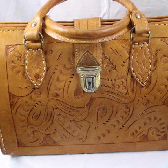 Unknown Handbags - Western Leather Vintage Tooled "Doctor Bag"